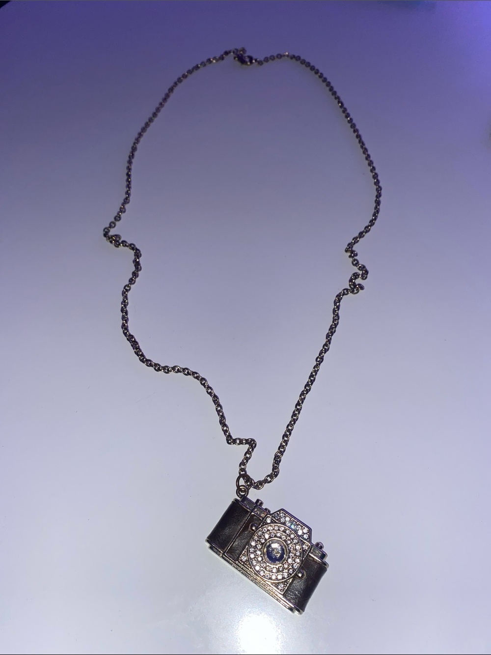 Camera Pendant Necklace with Clear Crystal Accent - Unbranded
